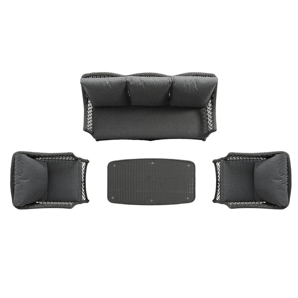 Willowbrook Lattice Weave Rattan 5-Seater Sofa Set with Rising Table, Dark Grey