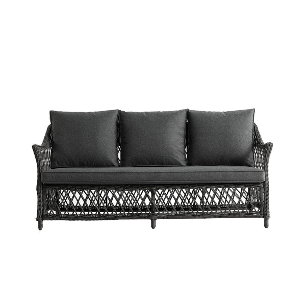 Willowbrook Lattice Weave Rattan 5-Seater Sofa Set with Rising Table, Dark Grey