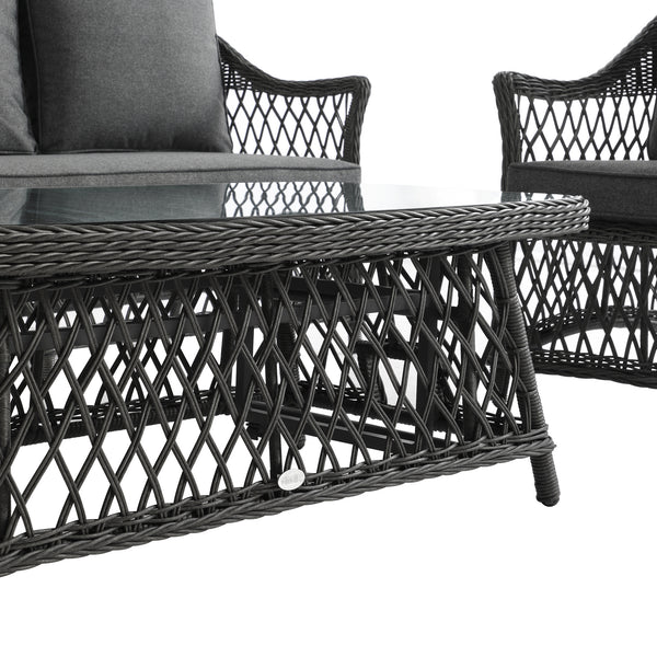 Willowbrook Lattice Weave Rattan 5-Seater Sofa Set with Rising Table, Dark Grey