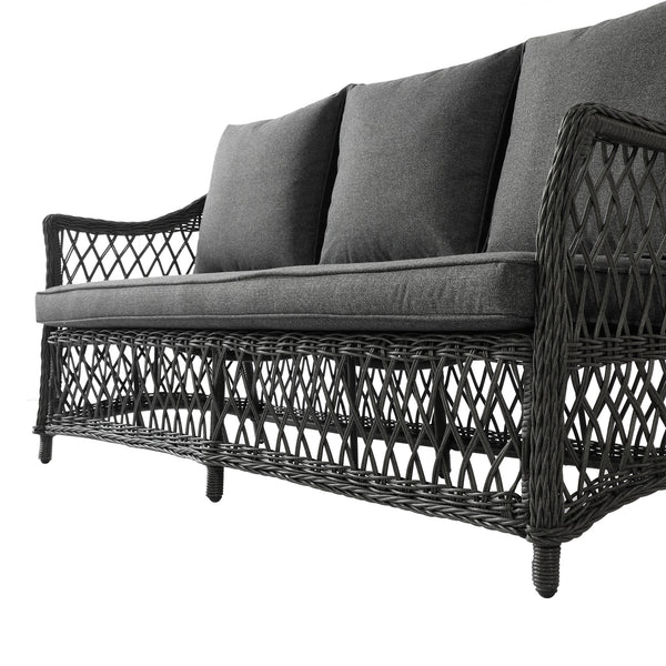 Willowbrook Lattice Weave Rattan 5-Seater Sofa Set with Rising Table, Dark Grey