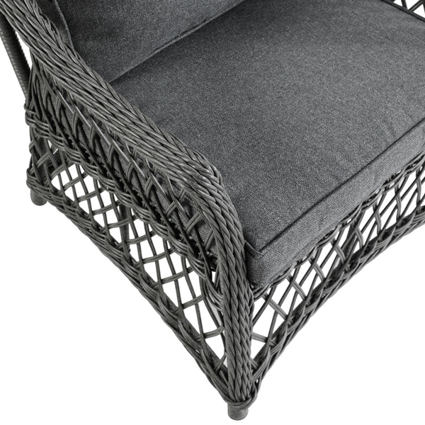 Willowbrook Lattice Weave Rattan 5-Seater Sofa Set with Rising Table, Dark Grey