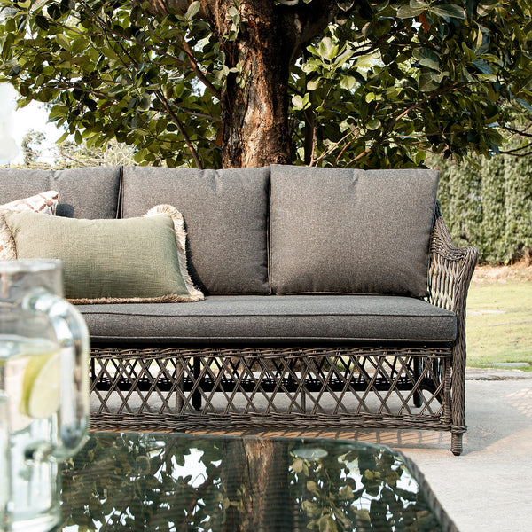 Willowbrook Lattice Weave Rattan 5 - Seater Sofa Set with Rising Table, Dark Grey - daals