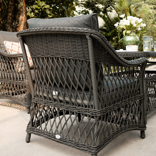 Willowbrook Lattice Weave Rattan 5 - Seater Sofa Set with Rising Table, Dark Grey - daals