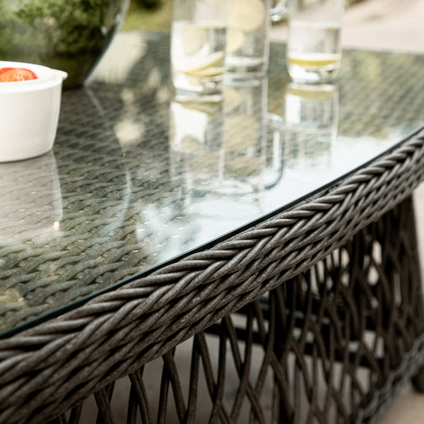 Willowbrook Lattice Weave Rattan 5 - Seater Sofa Set with Rising Table, Dark Grey - daals