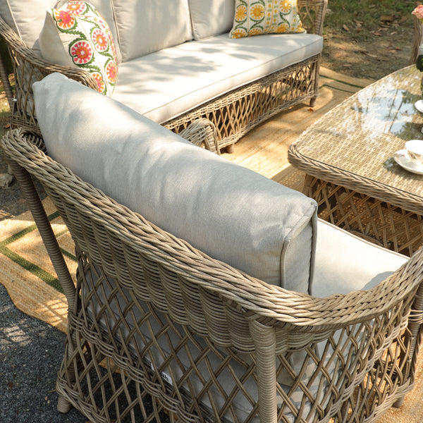 Willowbrook Lattice Weave Rattan 5-Seater Sofa Set with Rising Table, Natural
