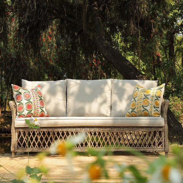 Willowbrook Lattice Weave Rattan 5-Seater Sofa Set with Rising Table, Natural