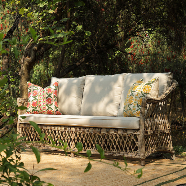 Willowbrook Lattice Weave Rattan 5-Seater Sofa Set with Rising Table, Natural