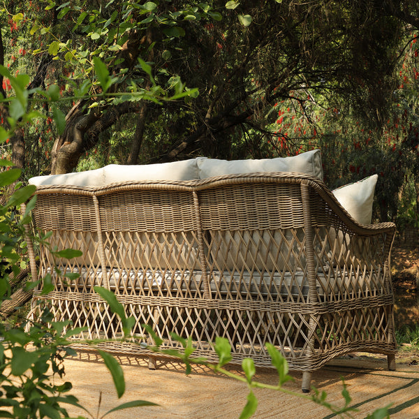 Willowbrook Lattice Weave Rattan 5-Seater Sofa Set with Rising Table, Natural