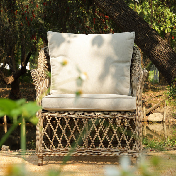 Willowbrook Lattice Weave Rattan 5-Seater Sofa Set with Rising Table, Natural