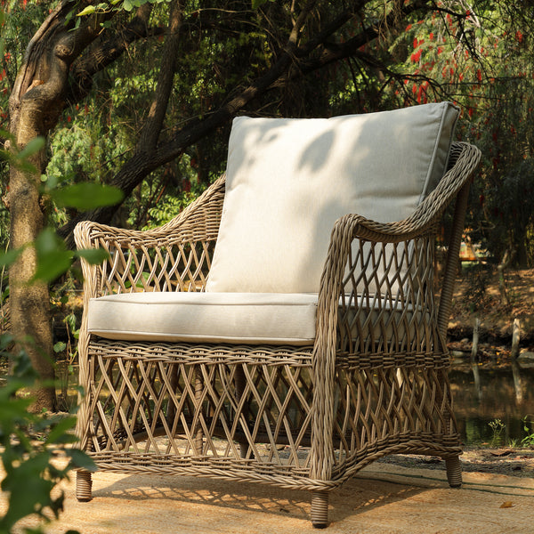 Willowbrook Lattice Weave Rattan 5-Seater Sofa Set with Rising Table, Natural