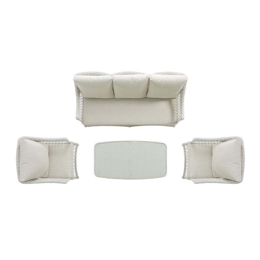Willowbrook Lattice Weave Rattan 5 - Seater Sofa Set with Rising Table, White - daals