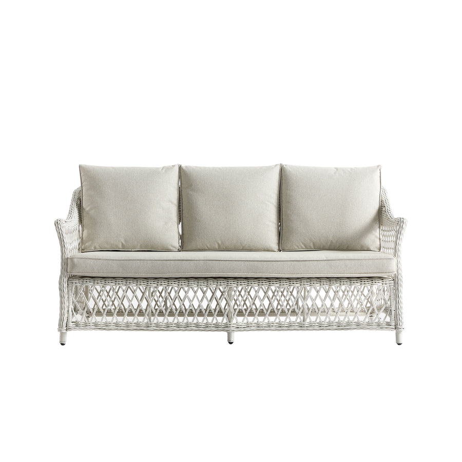 Willowbrook Lattice Weave Rattan 5 - Seater Sofa Set with Rising Table, White - daals