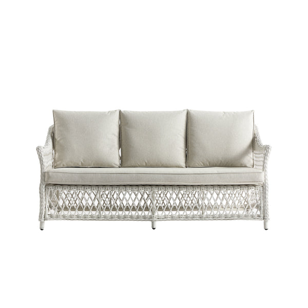 Willowbrook Lattice Weave Rattan 5-Seater Sofa Set with Rising Table, White