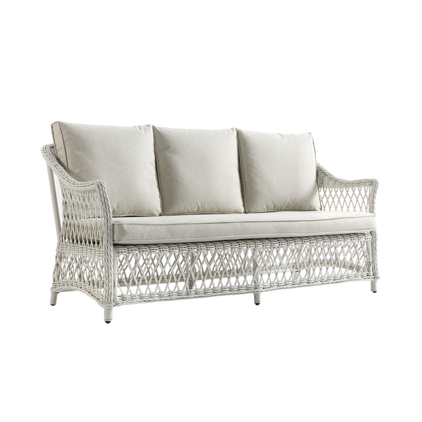 Willowbrook Lattice Weave Rattan 5-Seater Sofa Set with Rising Table, White