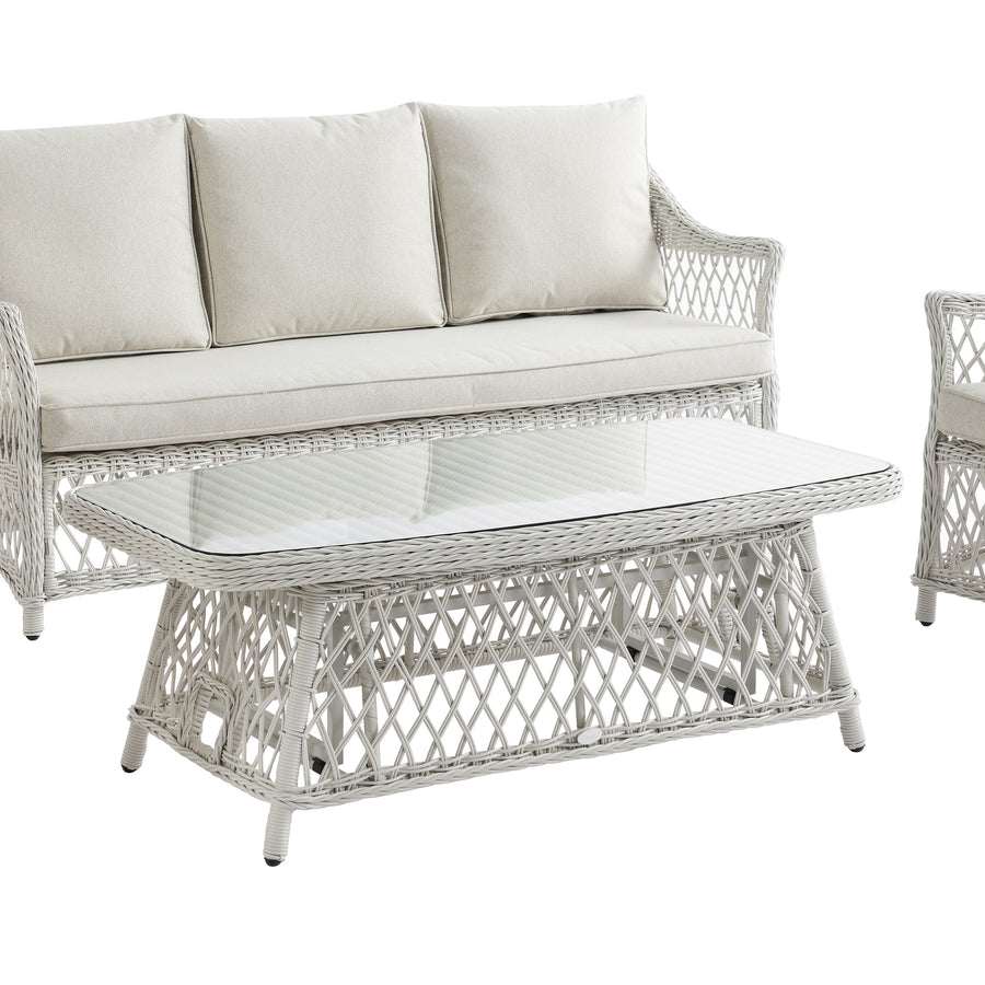 Willowbrook Lattice Weave Rattan 5 - Seater Sofa Set with Rising Table, White - daals