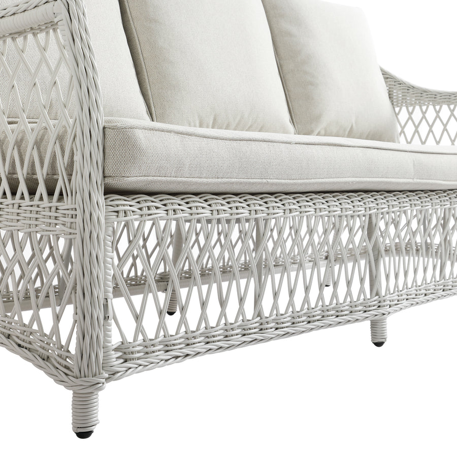 Willowbrook Lattice Weave Rattan 5 - Seater Sofa Set with Rising Table, White - daals