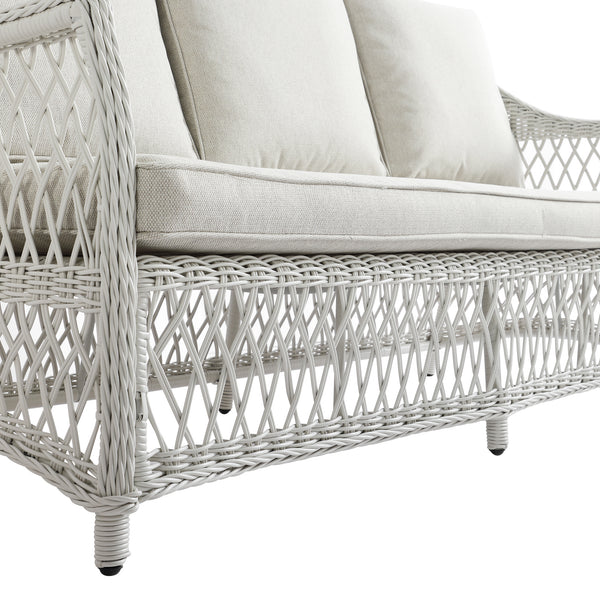 Willowbrook Lattice Weave Rattan 5-Seater Sofa Set with Rising Table, White