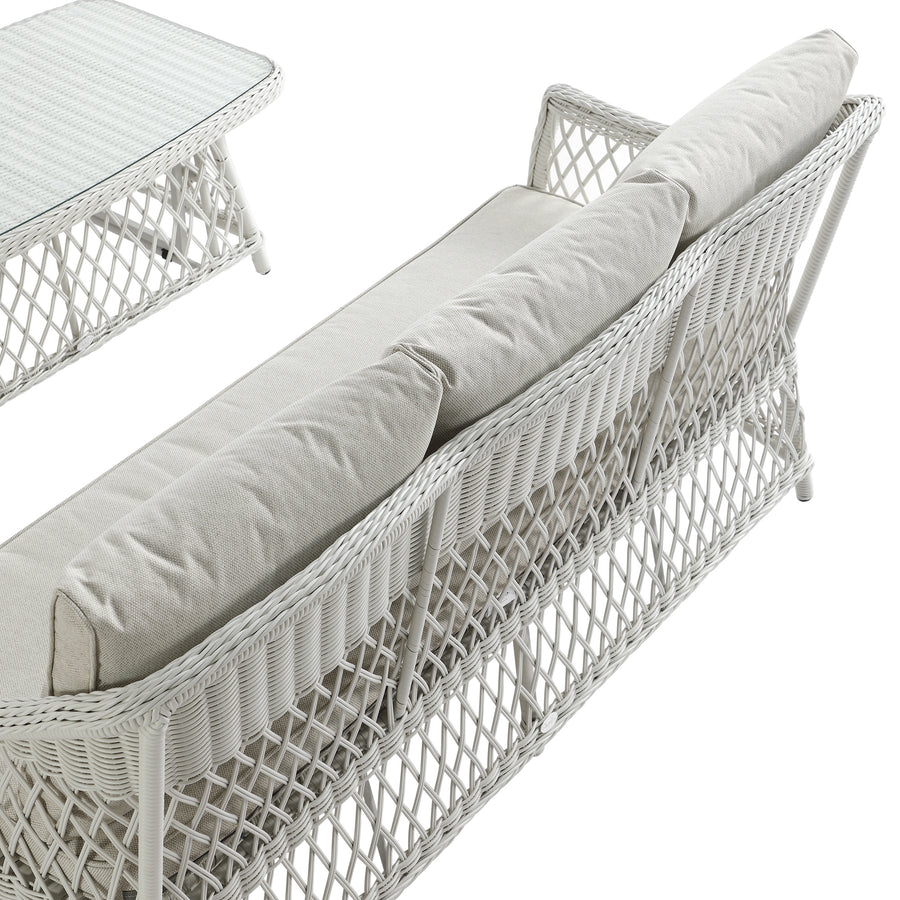 Willowbrook Lattice Weave Rattan 5 - Seater Sofa Set with Rising Table, White - daals