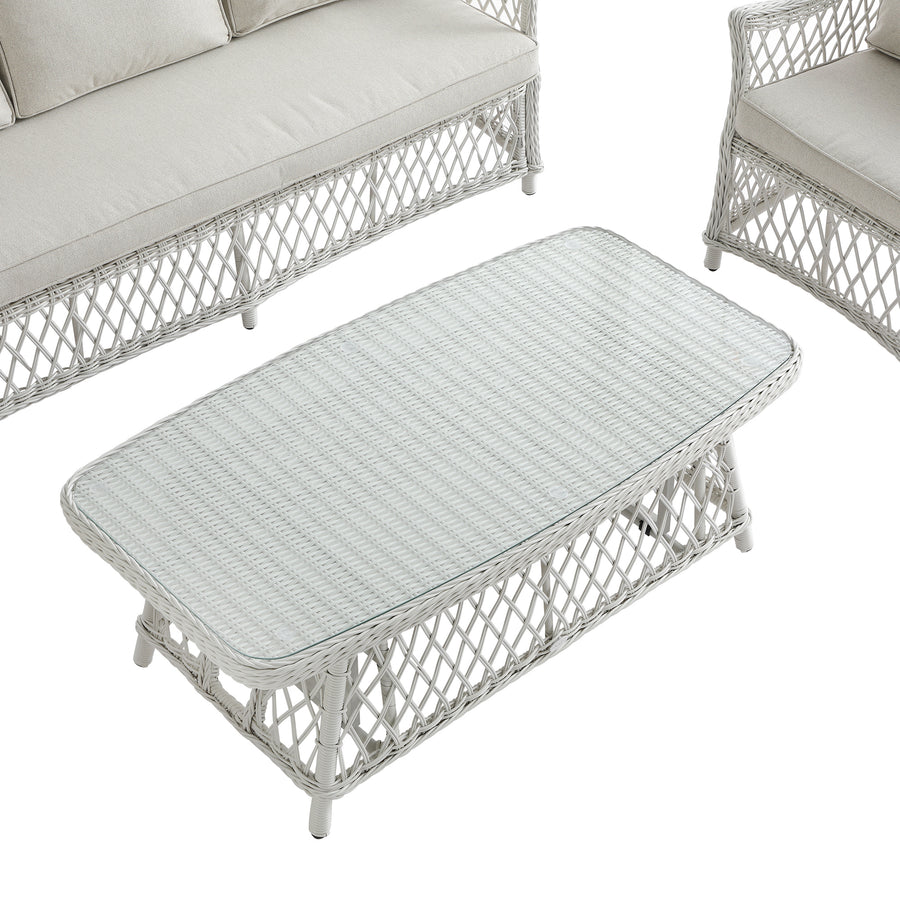 Willowbrook Lattice Weave Rattan 5 - Seater Sofa Set with Rising Table, White - daals
