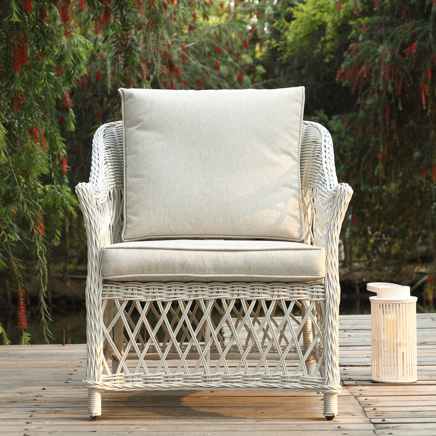Willowbrook Lattice Weave Rattan 5 - Seater Sofa Set with Rising Table, White - daals