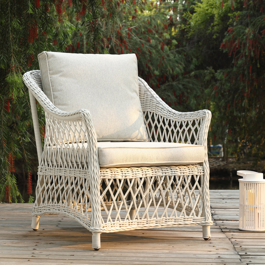 Willowbrook Lattice Weave Rattan 5 - Seater Sofa Set with Rising Table, White - daals