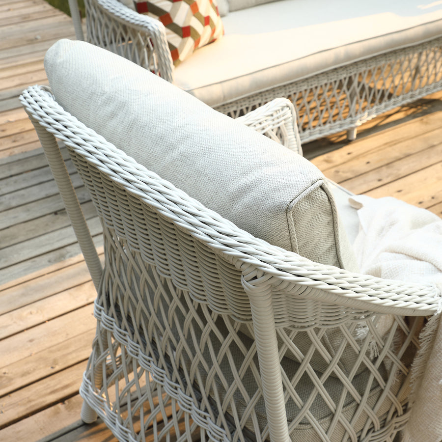 Willowbrook Lattice Weave Rattan 5 - Seater Sofa Set with Rising Table, White - daals