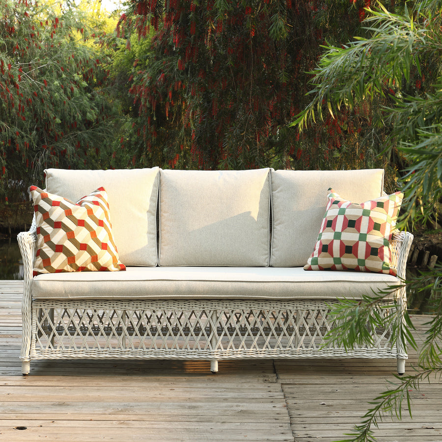 Willowbrook Lattice Weave Rattan 5 - Seater Sofa Set with Rising Table, White - daals