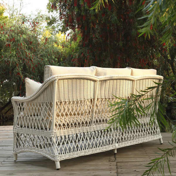 Willowbrook Lattice Weave Rattan 5-Seater Sofa Set with Rising Table, White