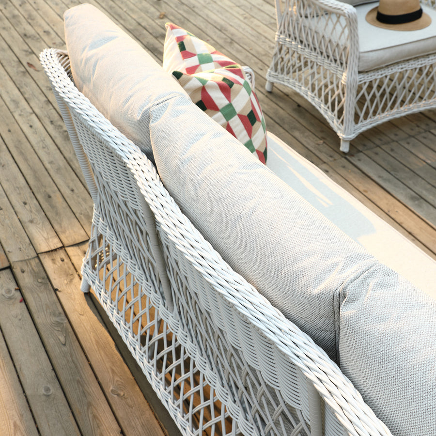 Willowbrook Lattice Weave Rattan 5 - Seater Sofa Set with Rising Table, White - daals