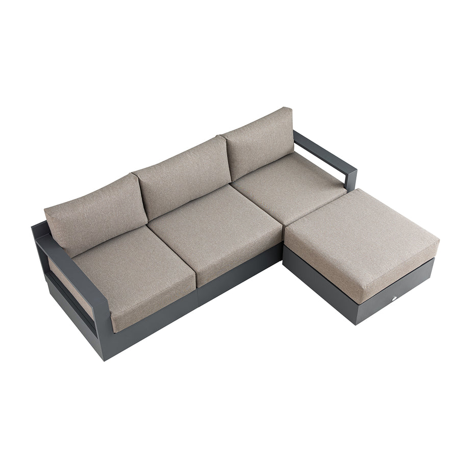 Jardin Aluminium Outdoor Modular Large 3-Seater Chaise Sofa Set, Granite