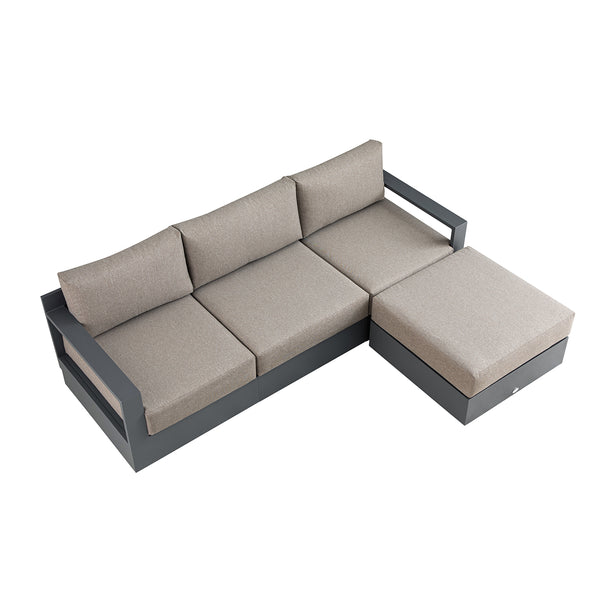Jardin Aluminium Outdoor Modular Large 3-Seater Chaise Sofa Set, Granite - daals