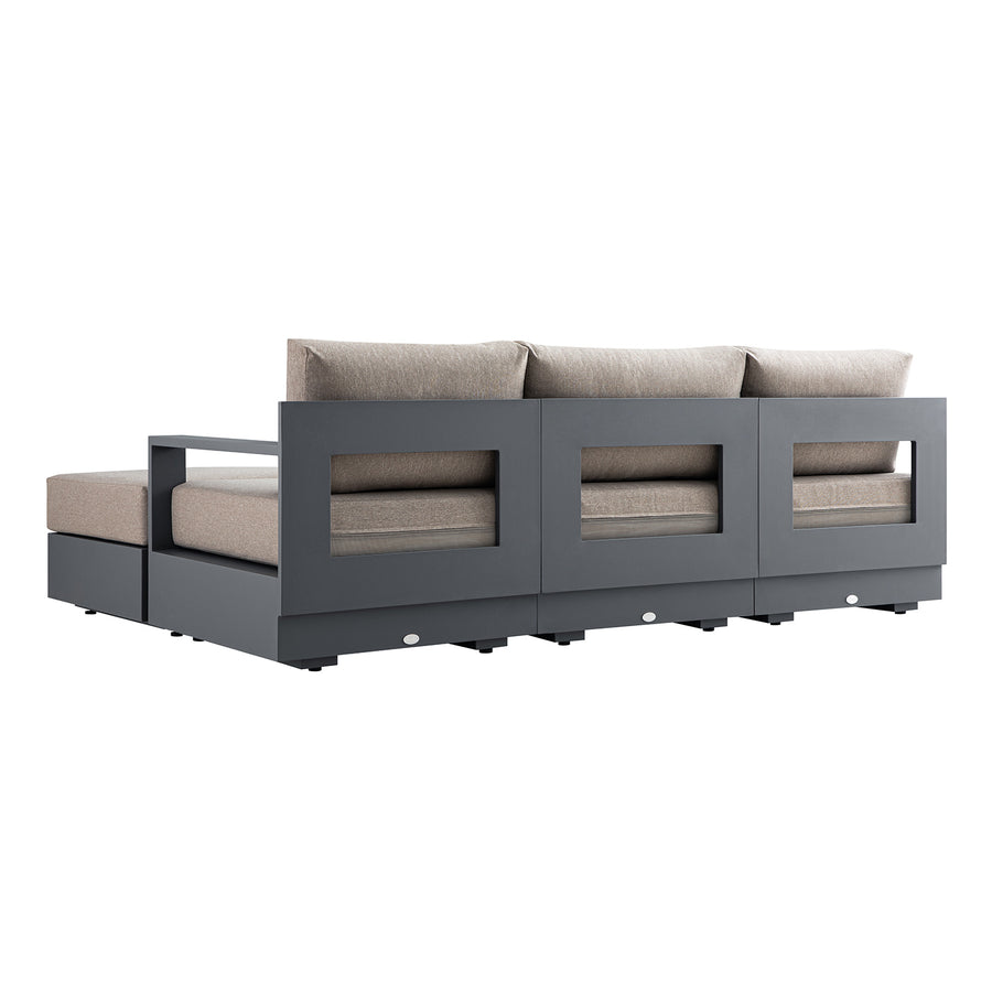 Jardin Aluminium Outdoor Modular Large 3-Seater Chaise Sofa Set, Granite