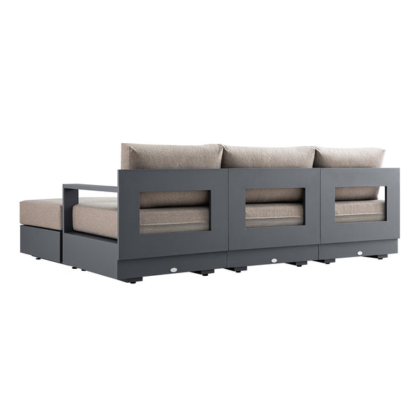 Jardin Aluminium Outdoor Modular Large 3-Seater Chaise Sofa Set, Granite - daals
