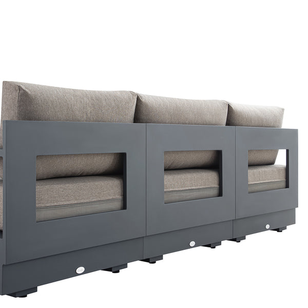 Jardin Aluminium Outdoor Modular Large 3-Seater Chaise Sofa Set, Granite - daals