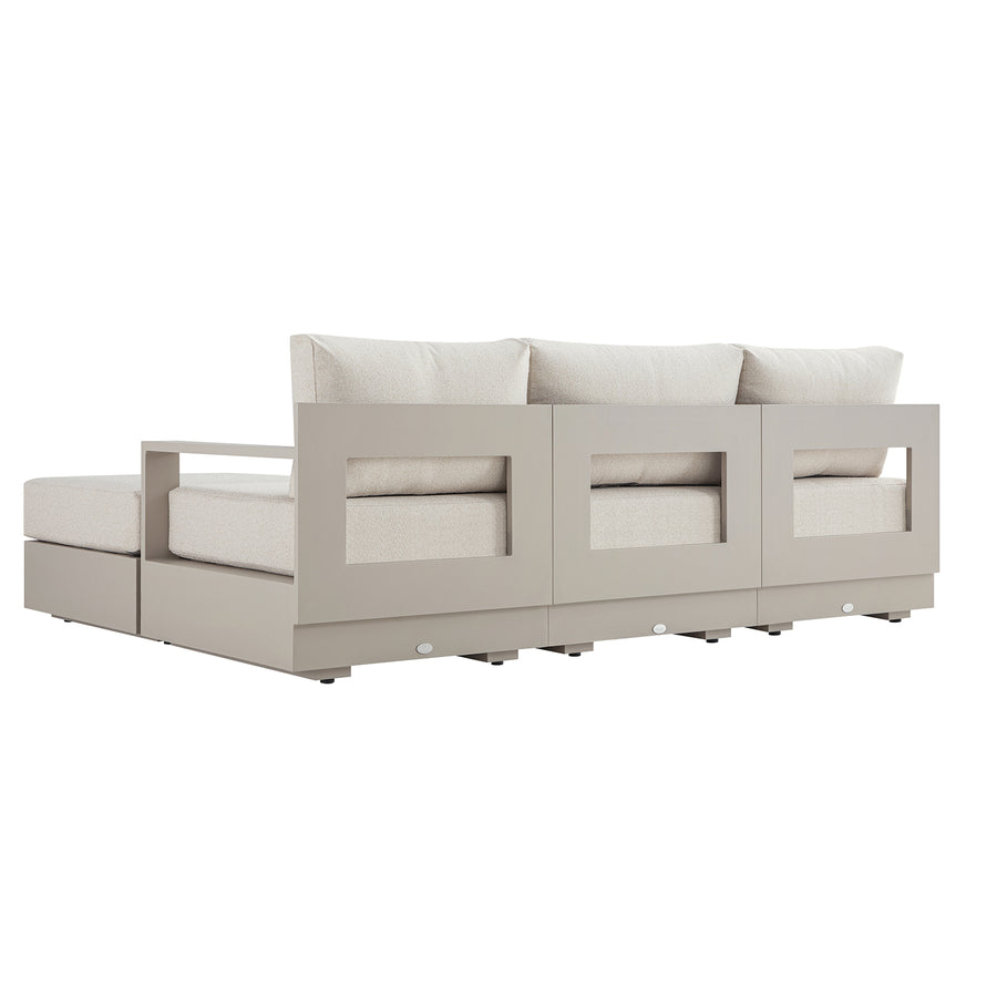 Jardin Aluminium Outdoor Modular Large 3-Seater Chaise Sofa Set, Pumice