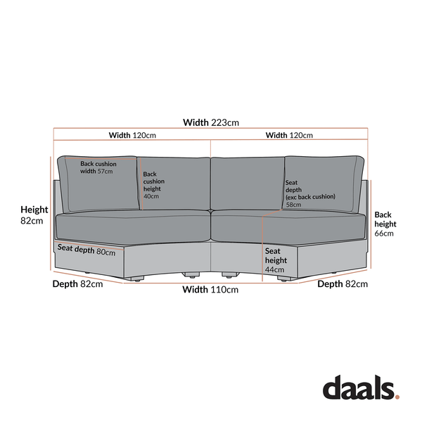 Jardin Aluminium Outdoor Modular Large 2-Seater Curved Sofa Set, Natural - daals