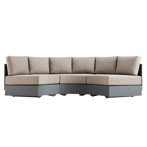 Jardin Aluminium Outdoor Modular Large 3-Piece Curved Sofa Set, Granite