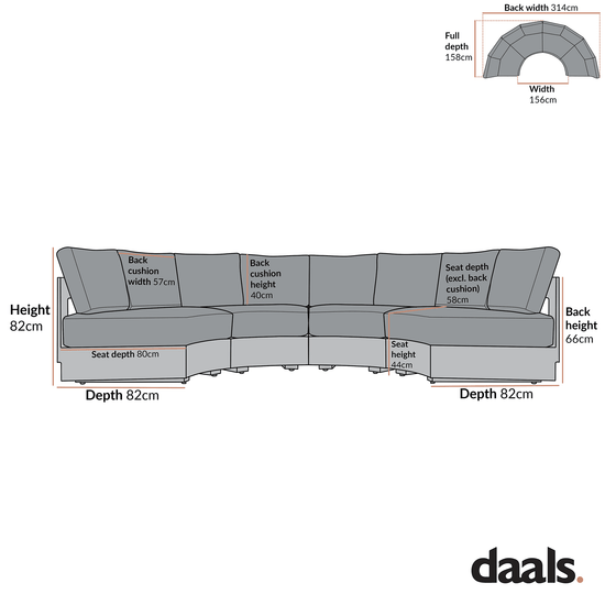 Jardin Aluminium Outdoor Modular Grande 4-Piece Curved Sofa Set, Granite