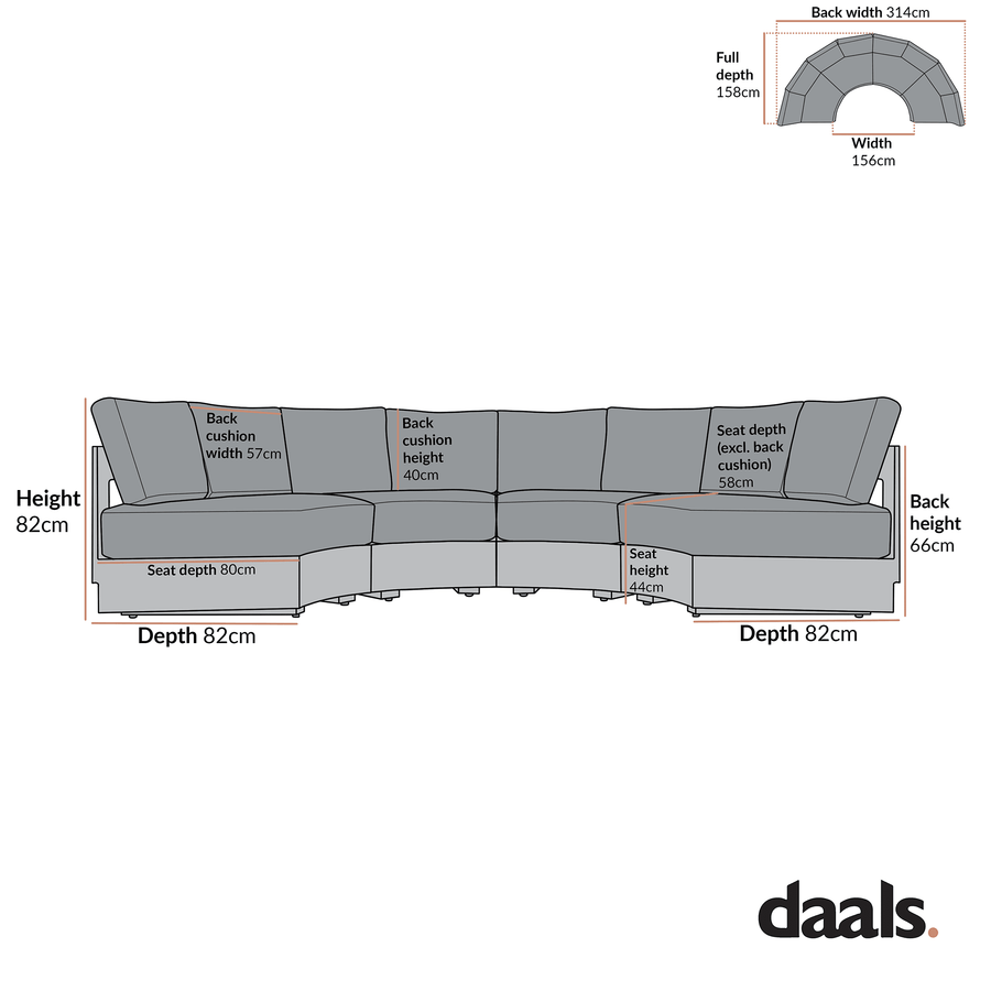 Jardin Aluminium Outdoor Modular Grande 4-Piece Curved Sofa Set, Granite