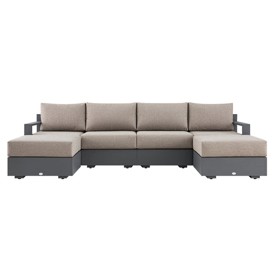 Jardin Aluminium Outdoor Modular 6-Piece Double Chaise Sofa Set, Granite