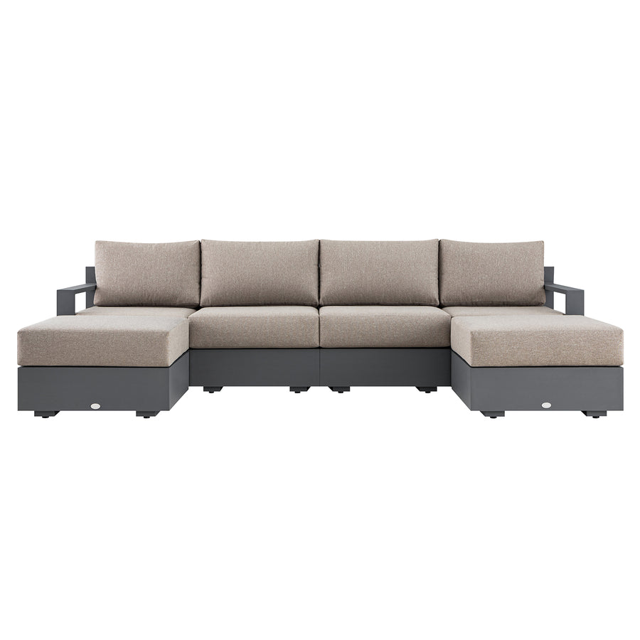 Jardin Aluminium Outdoor Modular 4-Seater Double Chaise Sofa Set, Granite
