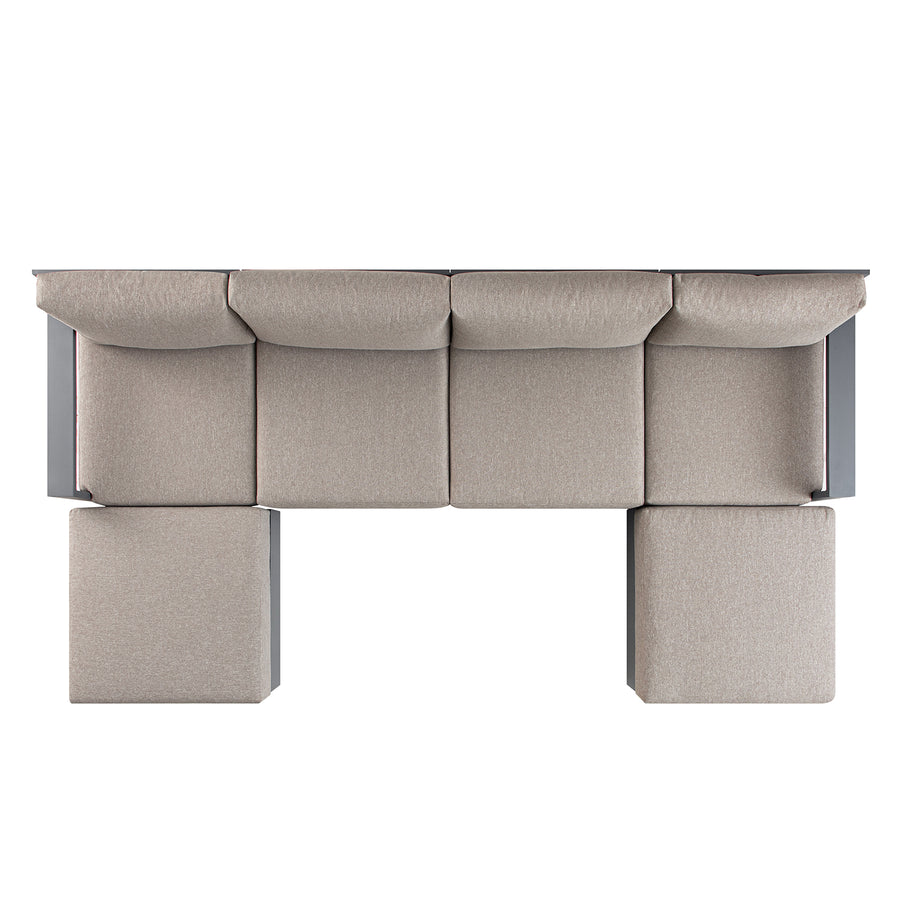 Jardin Aluminium Outdoor Modular 4-Seater Double Chaise Sofa Set, Granite