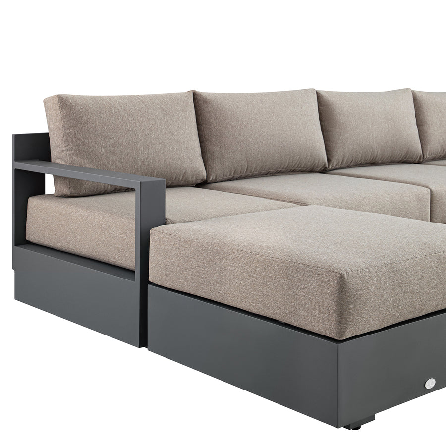 Jardin Aluminium Outdoor Modular 4-Seater Double Chaise Sofa Set, Granite