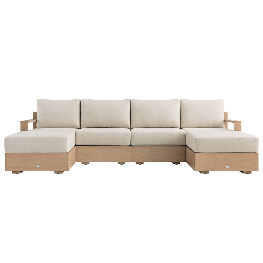 Jardin Aluminium Outdoor Modular 4-Seater Double Chaise Sofa Set, Natural