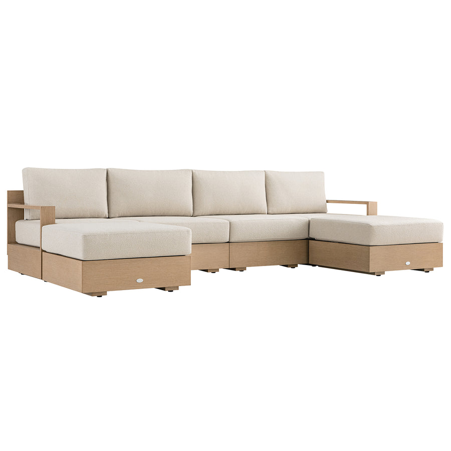 Jardin Aluminium Outdoor Modular 4-Seater Double Chaise Sofa Set, Natural