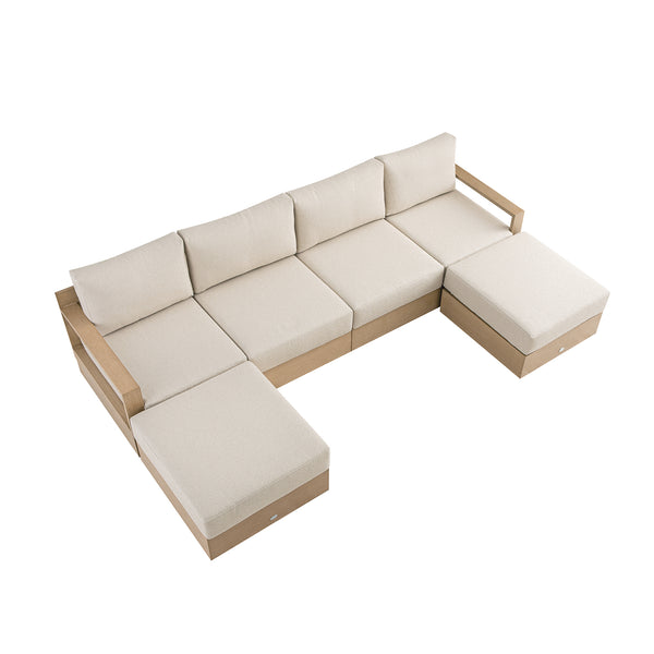 Jardin Aluminium Outdoor Modular 4-Seater Double Chaise Sofa Set, Natural - daals