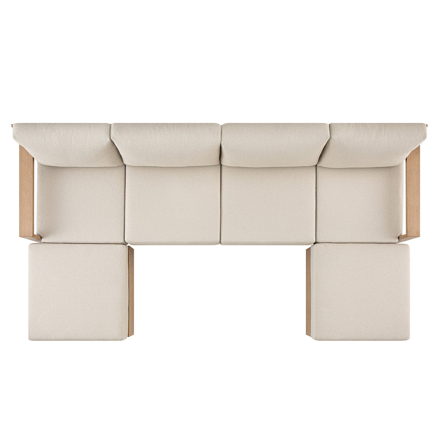 Jardin Aluminium Outdoor Modular 4-Seater Double Chaise Sofa Set, Natural