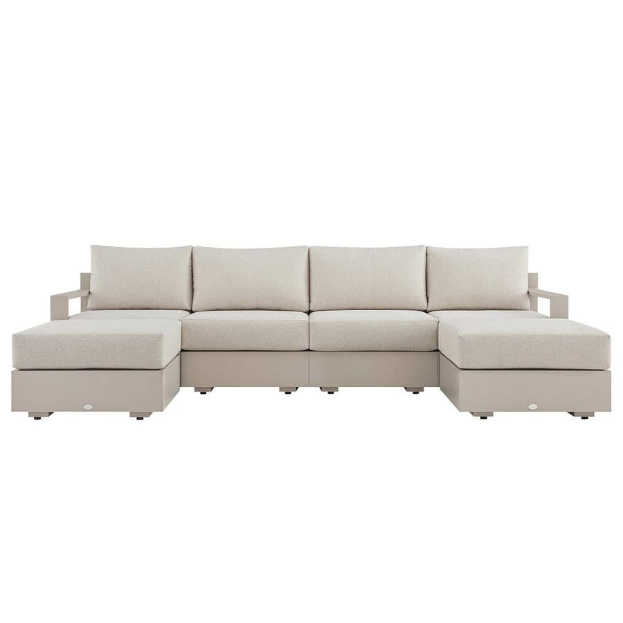 Jardin Aluminium Outdoor Modular 4-Seater Double Chaise Sofa Set, Pumice
