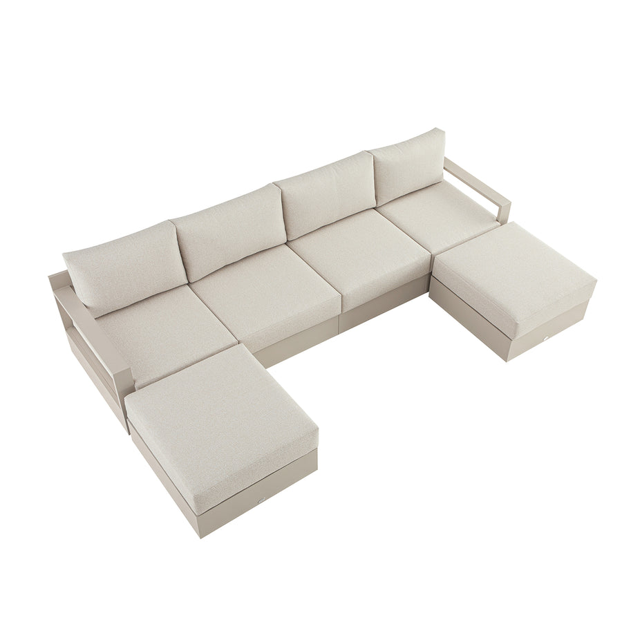 Jardin Aluminium Outdoor Modular 4-Seater Double Chaise Sofa Set, Pumice