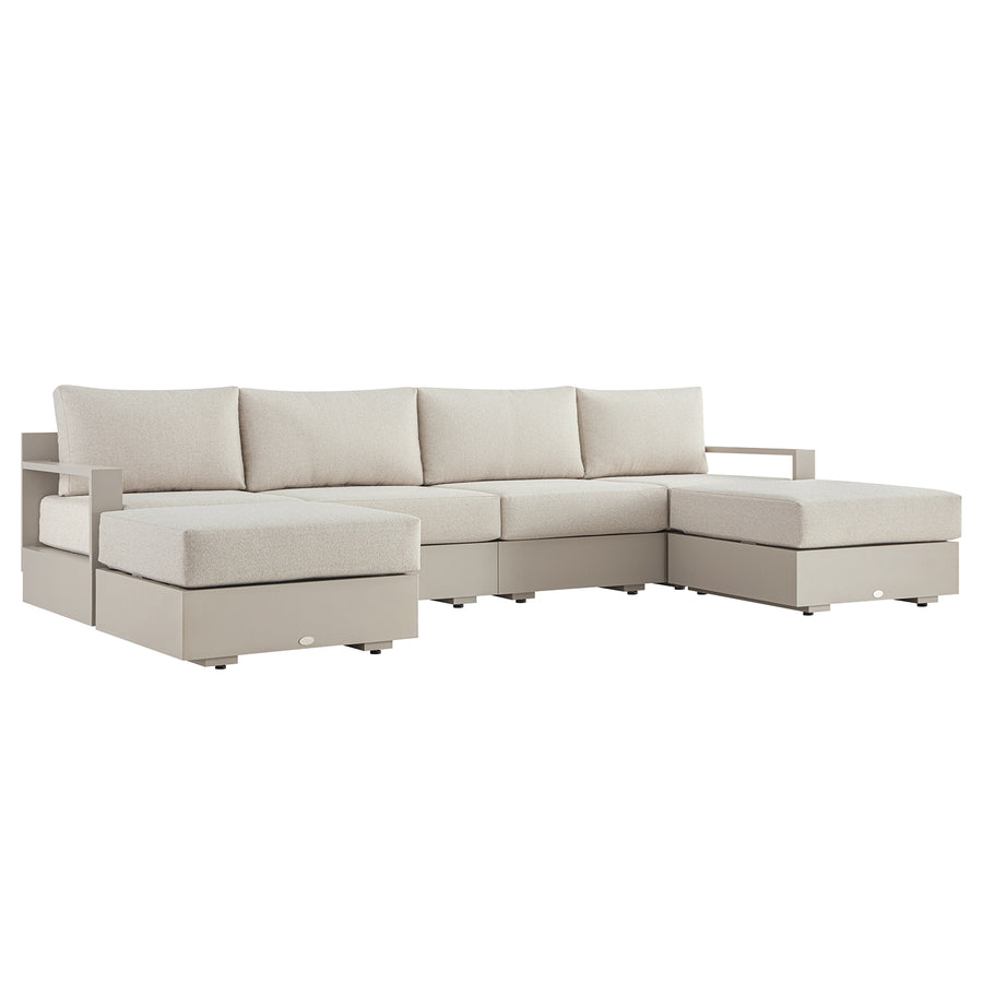 Jardin Aluminium Outdoor Modular 4-Seater Double Chaise Sofa Set, Pumice